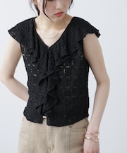 レースラッフルフリルフレンチブラウス