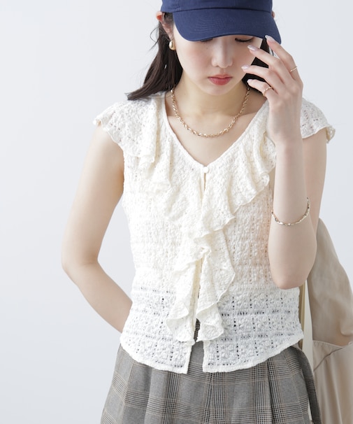 レースラッフルフリルフレンチブラウス