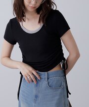 ホルターネックレイヤードサイドドロスト半袖カットソー