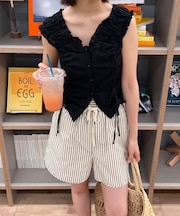 ドロストリボンフレンチブラウス