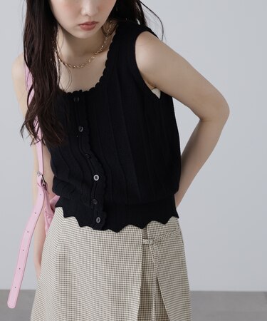 スカラップ編みニットタンクトップ