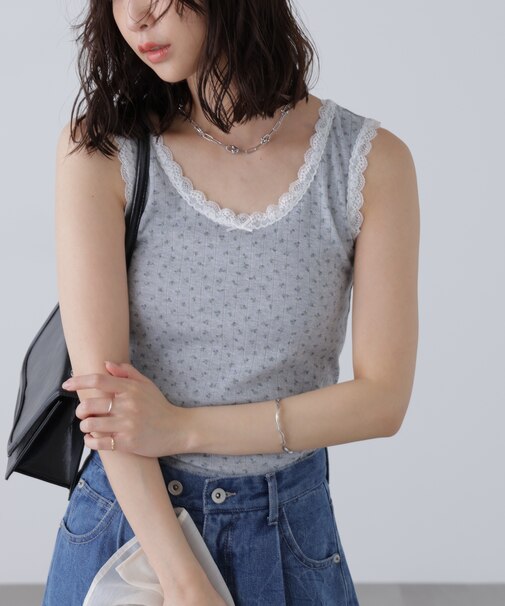 花柄レーステレコタンクトップ