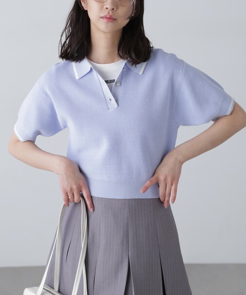 配色ラインニットポロ