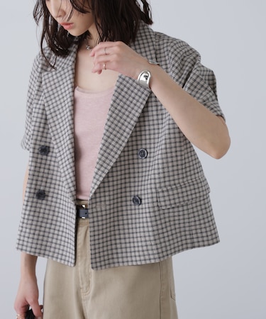 袖コクーンダブルブレストハーフジャケット