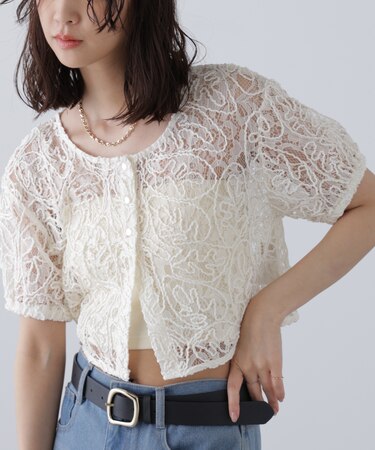 レースコード刺繍前後2wayブラウス