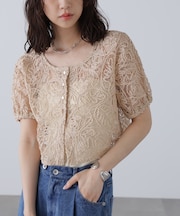 レースコード刺繍前後2wayブラウス