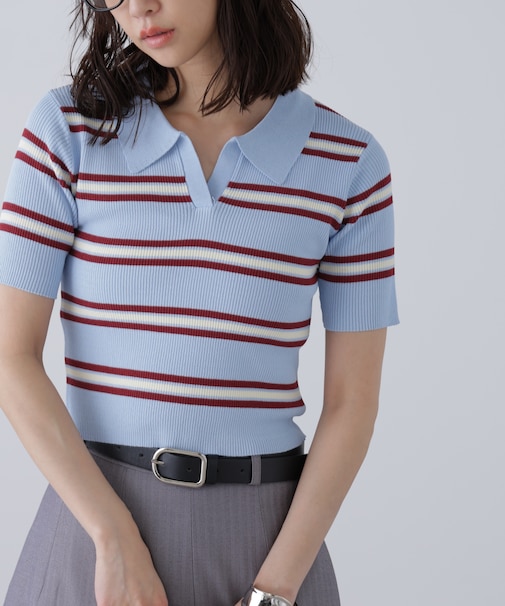 マルチボーダースキッパーリブニット