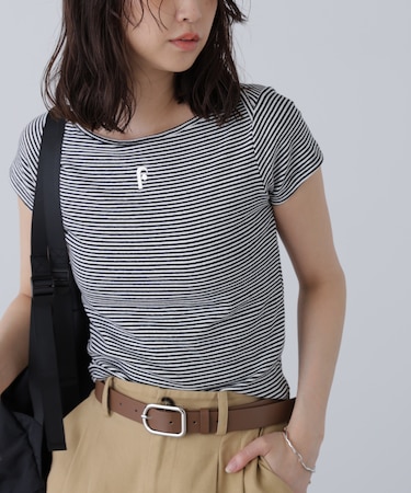 ワンポイント刺繍ボートネックカットソー