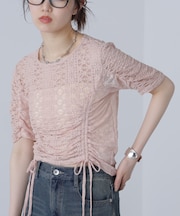 ストレッチレースドロストトップス