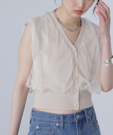 前後2wayチュールレイヤードノースリーブニット
