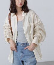 袖シャーリングオーバーシャツ