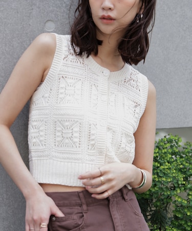 前後2wayクロッシェニットベスト