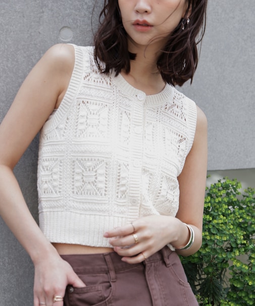 前後2wayクロッシェニットベスト