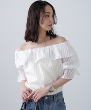 ［MFM］シアーチェックラッフルフリル2wayブラウス