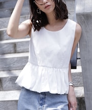 バルーンペプラムノースリブラウス