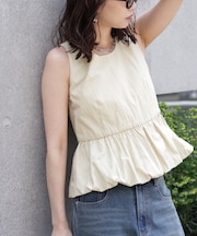 バルーンペプラムノースリブラウス