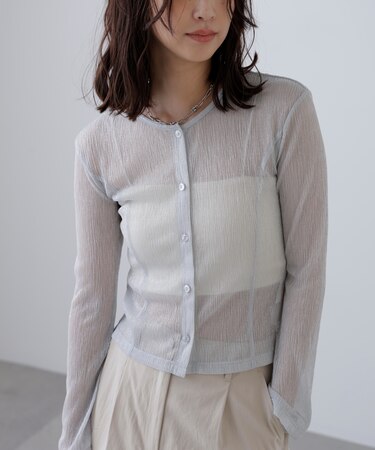 ラメシアー楊柳カットソーカーディガン