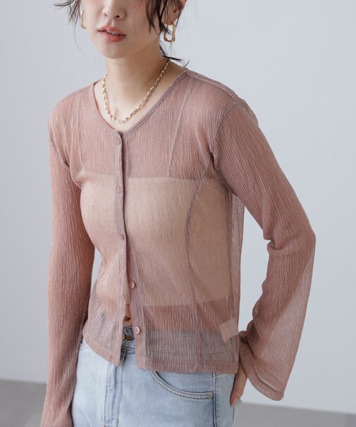 ラメシアー楊柳カットソーカーディガン