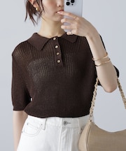 金ボタンクロップドポロニット