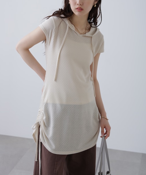 サイドシャーリングフーディーミニワンピース