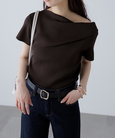 ［MFM］オフショル半袖リブニット