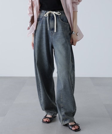 ドロストバレルレッグデニムパンツ