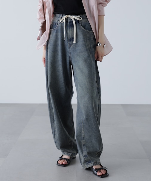 ドロストバレルレッグデニムパンツ