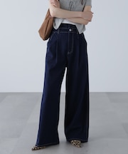 折り返しハイウエストデニムパンツ