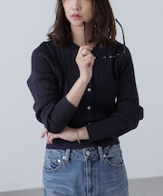 金ボタンミニケーブルカーディガン