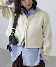 ロールアップ短丈ジップカーディガン