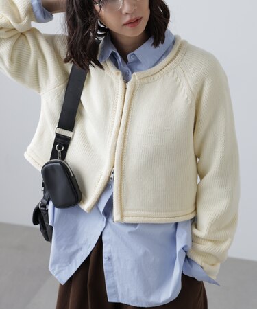 ロールアップ短丈ジップカーディガン