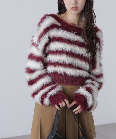 シャギーボーダークロップドニット