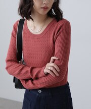 〈洗える〉マシンウォッシャブルケーブルニット