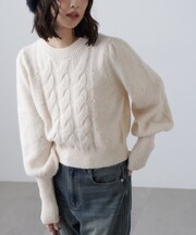 パール付きケーブルショート丈ニット