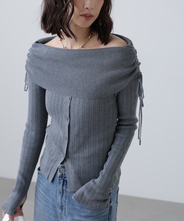 リボンシャーリングオフショルダーニット