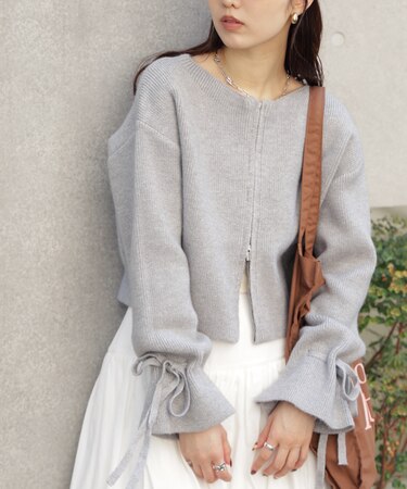 ダブルジップキャンディスリーブカーディガン