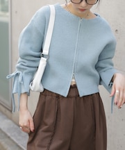 ダブルジップキャンディスリーブカーディガン