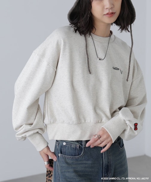 サンリオキャラクターズコラボ SHORT SWEAT ショートスウェット 胸LOGO×袖RIBBON