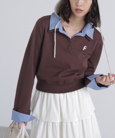 衿付きレイヤード風ポロニット