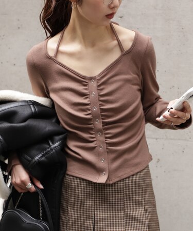 フロントギャザーデコルテカットソー