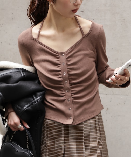 フロントギャザーデコルテカットソー