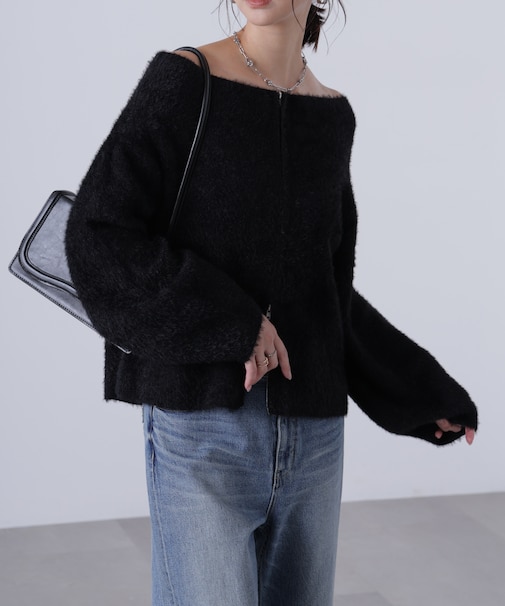 前後2WAYオフショルシャギージップカーディガン