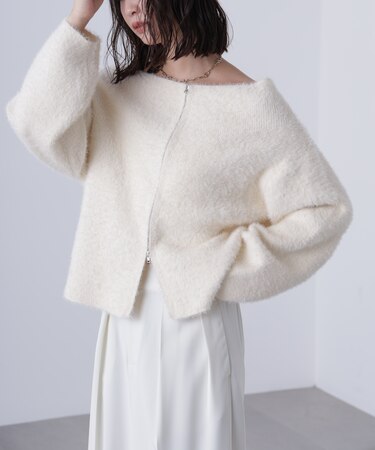 前後2WAYオフショルシャギージップカーディガン