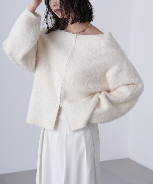 前後2WAYオフショルシャギージップカーディガン