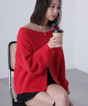 前後2WAYオフショルシャギージップカーディガン