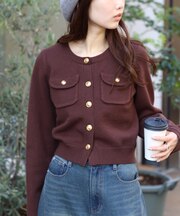 フロントポケット金ボタンニットカーディガン