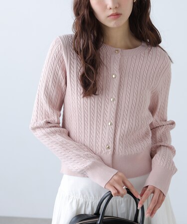 金ボタンミニケーブルカーディガン