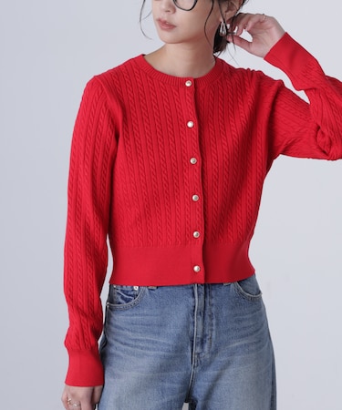 金ボタンミニケーブルカーディガン