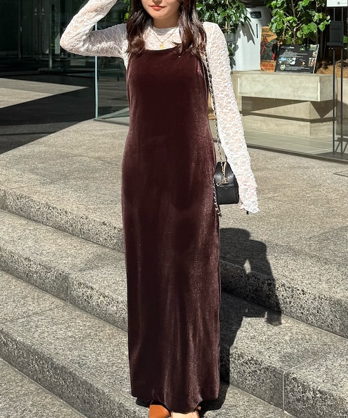 ２ストラップベロアキャミワンピース