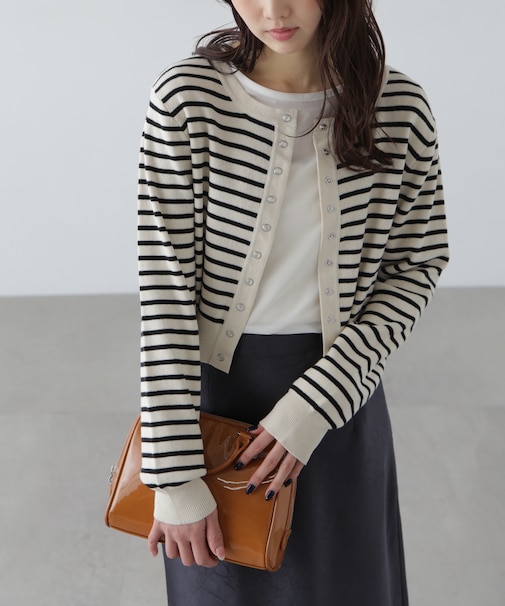 ドットボタンクルーネックカーディガン